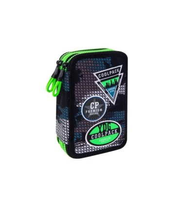 Potrójny piórnik z wyposażeniem Coolpack Jumper 3, Grey Badges B67150