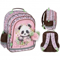Plecak szkolny dwukomorowy z pomponem Derform CUTE PANDA