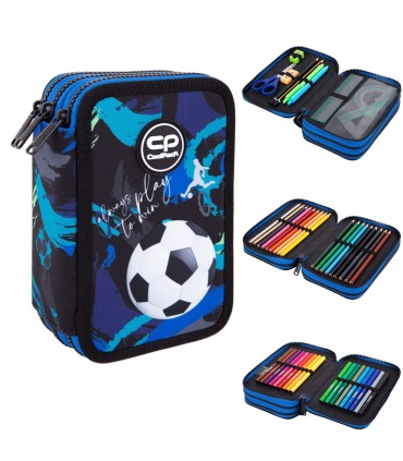 Piórnik potrójny z wyposażeniem Jumper 3 COOLPACK, FOOTBALL NAVY